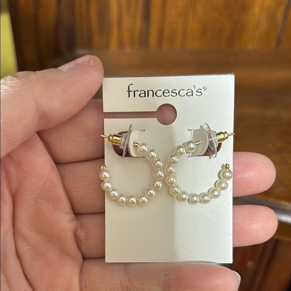 Francesca's Collections Gold Pearl Hoop Earrings